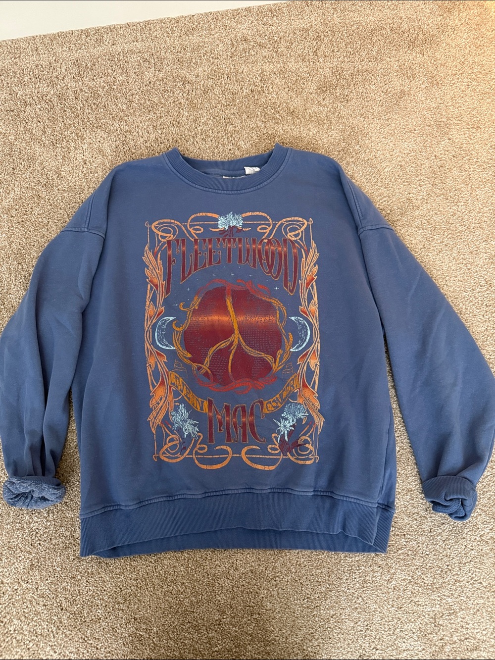 Cotton On Blue Fleetwood Mac Graphic Crewneck with Rust and Light Blue Accents